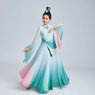 烟雨江南古典舞蹈演出服飘逸儿童新款 古风大裙摆练功服扇子舞艺考