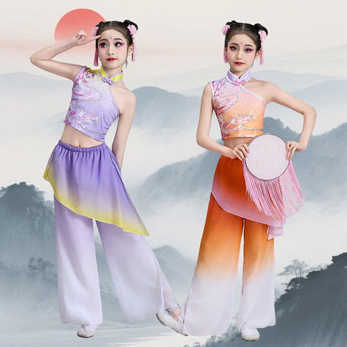 春嬉舞蹈服儿童古典舞钱鼓舞艺考演出服中国风古典群舞表演服装女