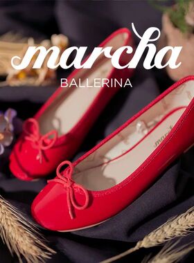 2020春夏新款香港marcha芭蕾舞鞋平底单鞋女蝴蝶结圆头浅口女单鞋
