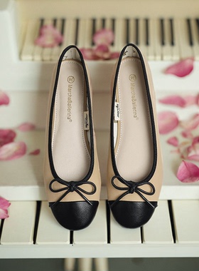 2021年marcha芭蕾舞鞋浅口平底鞋简约拼色蝴蝶结夏季套脚平跟单鞋