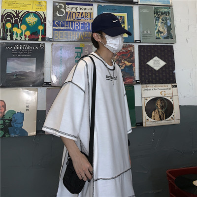 A2872-P32 韩版复古简约字母印花宽松T恤短袖男女上衣潮流