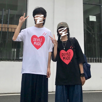 4383-P30 日系爱心印花情侣宽松短袖T恤宽松男女款上衣