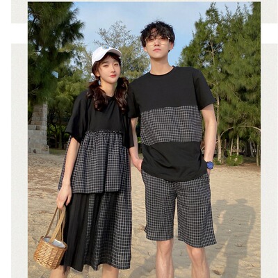 A6768女裙P55 男套P65 男女同色系情侣装夏装韩版休闲短袖T恤