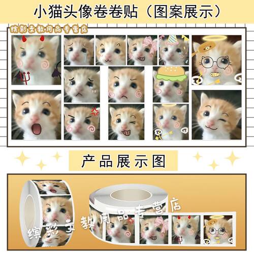 【死对头小猫】2000贴爆款可爱表情猫meme萌宠卷卷贴手账桌面贴画