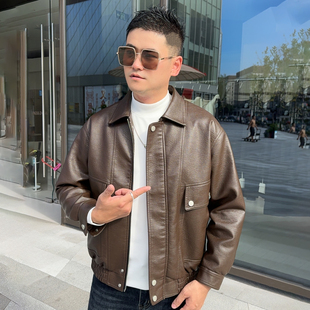 2025年秋季皮夹克美式复古翻领皮衣夹克男生硬帅高级感外套潮流
