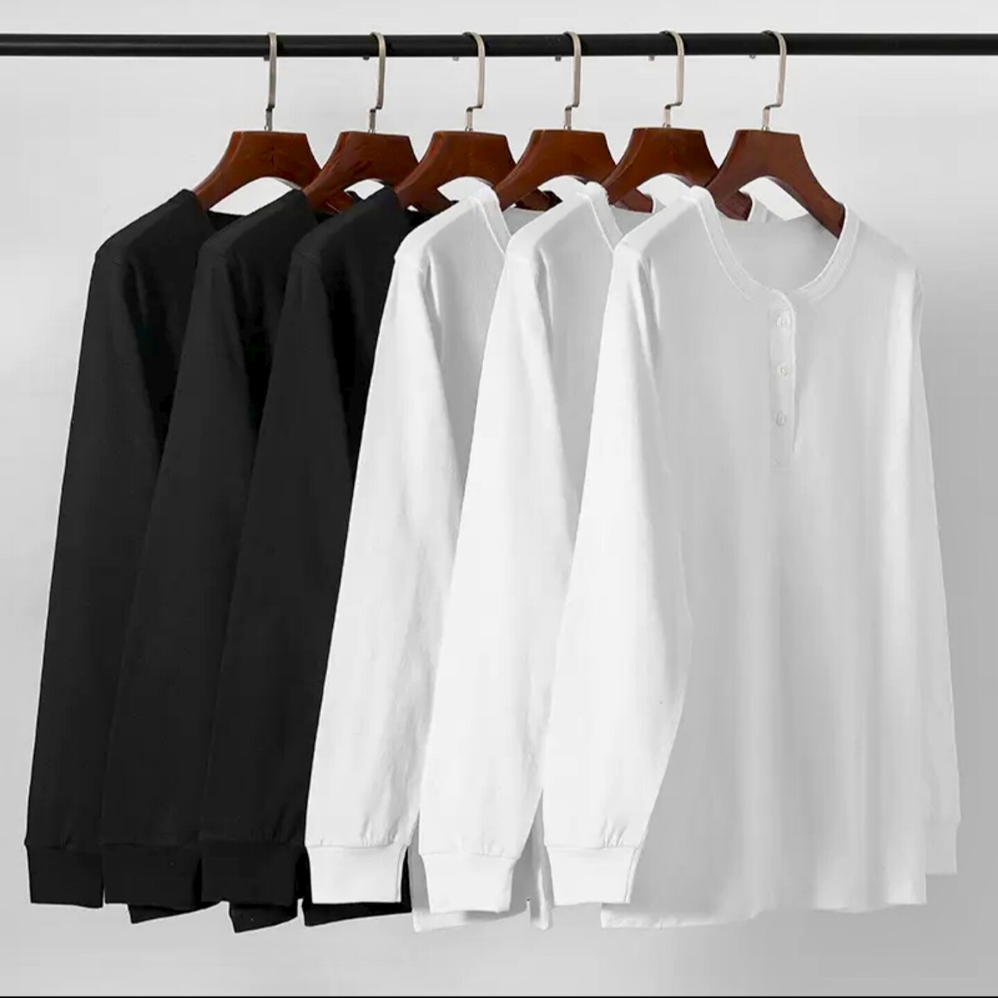 2026年新款春季亨利领长袖纯棉亨利衫新疆长绒棉男女同款T恤圆领