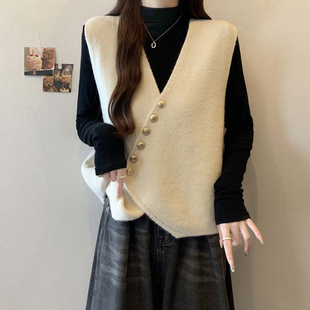 鄂尔多斯市V领马甲2026秋冬新款羊毛针织衫开衫短款无袖宽松毛衣