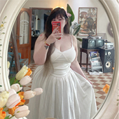 陈橙橙 白莲花大码 女装 180 吊带气质连衣裙白色性感长裙修身 裙子