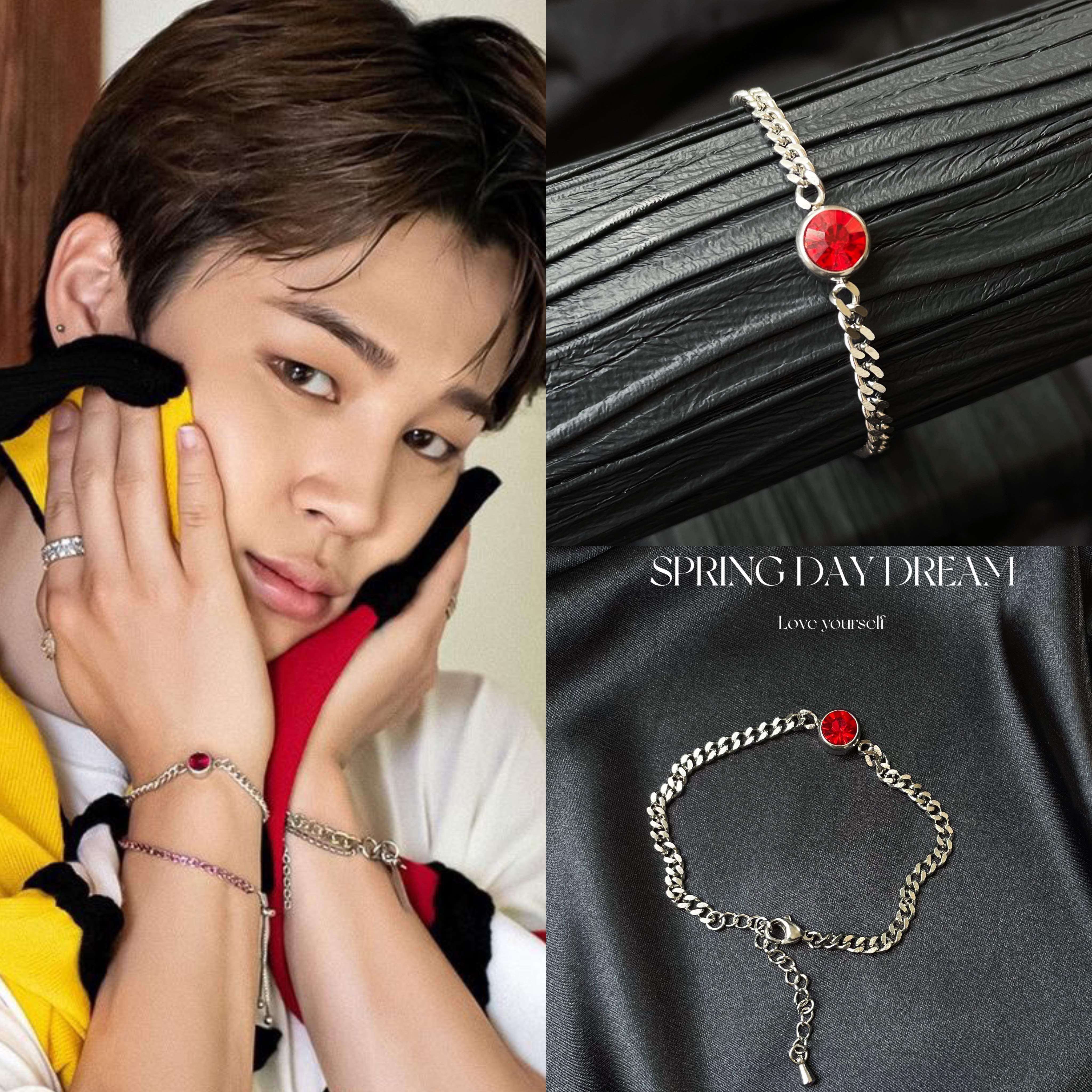 BTS防弹少年团jimin朴智旻同款红水晶宝石简约链条手链ins冷淡风