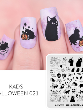 KADS 9月美甲印花模板 圣诞节万圣节奇遇 小黑猫南瓜灯 冰雪彩结