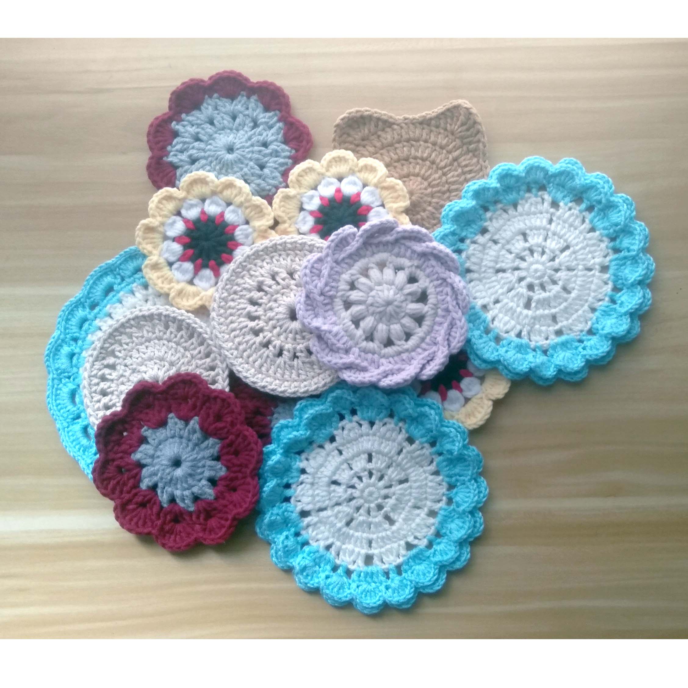 成品手工毛线编织杯垫花片 餐垫 钩针 手工课作业  圆形 方形