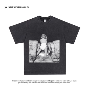 贾斯汀·比伯Justin Bieber欧美嘻哈说唱歌手美式T恤做旧水洗短袖