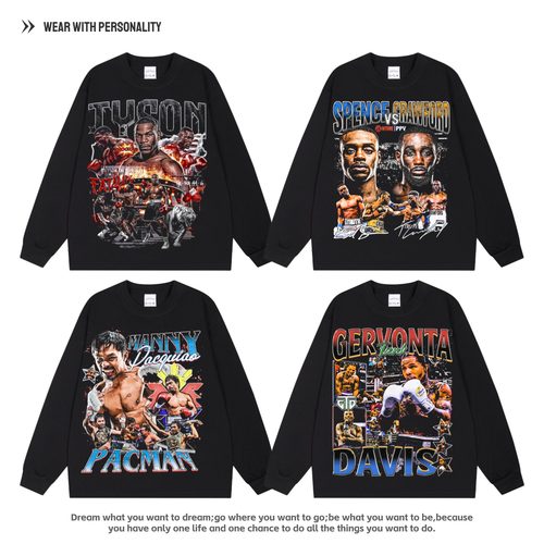 拳王阿里Mike Tyson泰森 帕奎奥 坦克戴维斯美式拳击复古长袖T恤