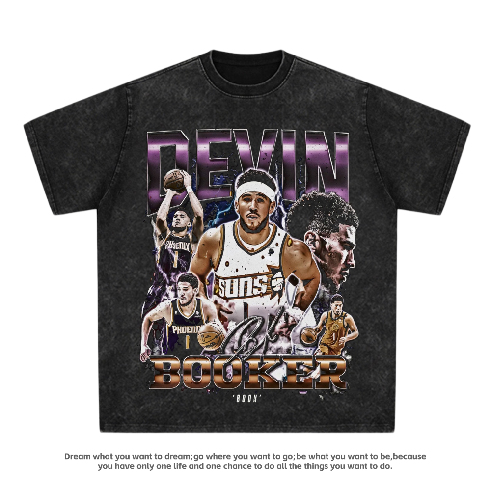 布克印花T恤美式潮牌oversize运动vintage男高街篮球重磅纯棉短袖