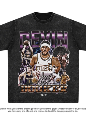 布克印花T恤美式潮牌oversize运动vintage男高街篮球重磅纯棉短袖