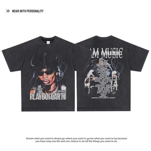 Playboi Carti亚特兰大Vintage复古HIPHOP小众嘻哈说唱短袖T恤男
