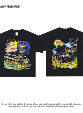 方程式赛车美式数码直喷印花T恤纯棉透气重磅高街复古宽松长短袖
