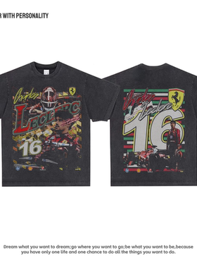 夏尔·勒克莱尔Charles Leclerc乐扣 f1赛车手印花美式长短袖T恤