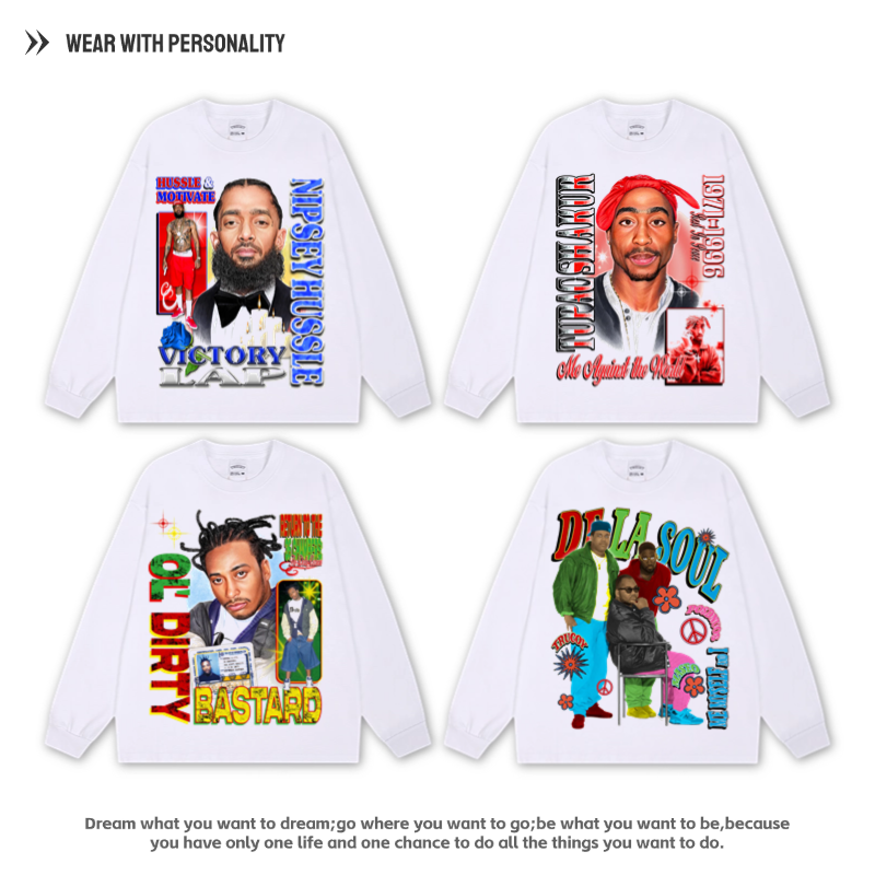 Rapper BootlegTshirt嘻哈说唱歌手BIG侃爷阿姆2pac复古长短袖T恤