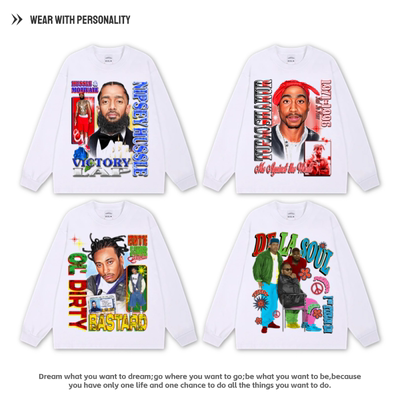 Rapper BootlegTshirt嘻哈说唱歌手BIG侃爷阿姆2pac复古长短袖T恤