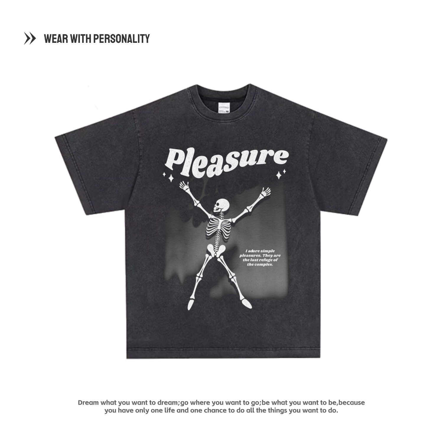 搞怪骷髅美式重磅水洗做旧vintage长短袖小众纯棉t恤男女t shirt