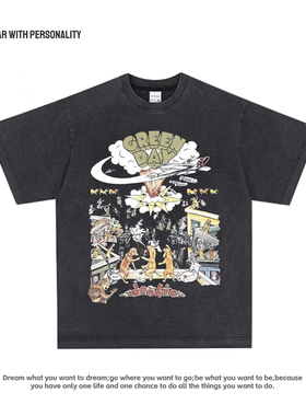 绿日乐队Green Day Dookie美式复古做旧水洗纯棉宽松短袖T恤男女U