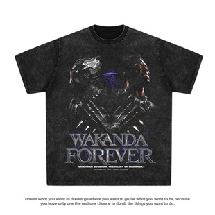 欧美瓦坎达黑豹数码直喷纯棉美式长短袖T恤男女情侣复古潮牌宽松