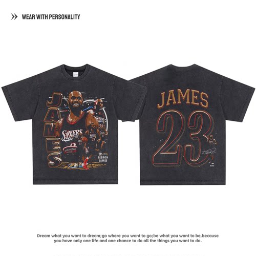 詹姆斯 老詹JAMES 23费城 76 人队复古双面T恤长短袖美式喷墨学生