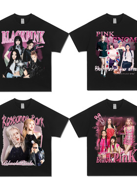 blackpink金珍妮Jisoo朴彩英lisa印花短袖韩国女团ins美式纯棉t恤