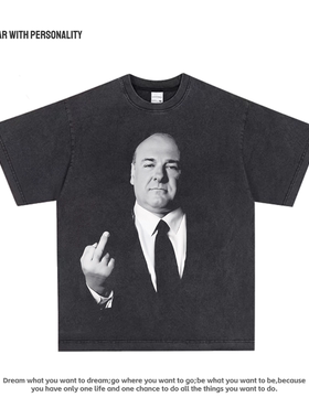 黑道家族Tony Soprano甘多菲尼中指美式复古嘻哈长短袖T恤小领口