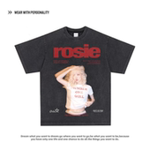 潮牌重磅宽松百搭透气纯棉人像印花短袖 朴彩英ROSE 美式 T恤