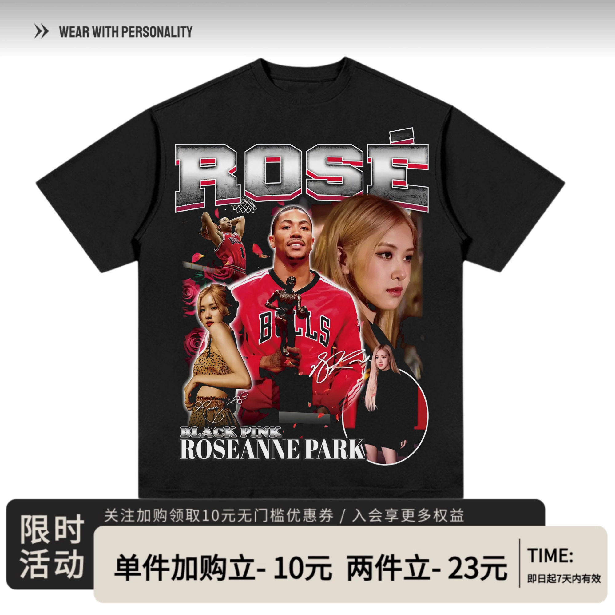 罗斯rose美式复古印花oversize短袖朴彩英宽松休闲vtg纯棉情侣T恤
