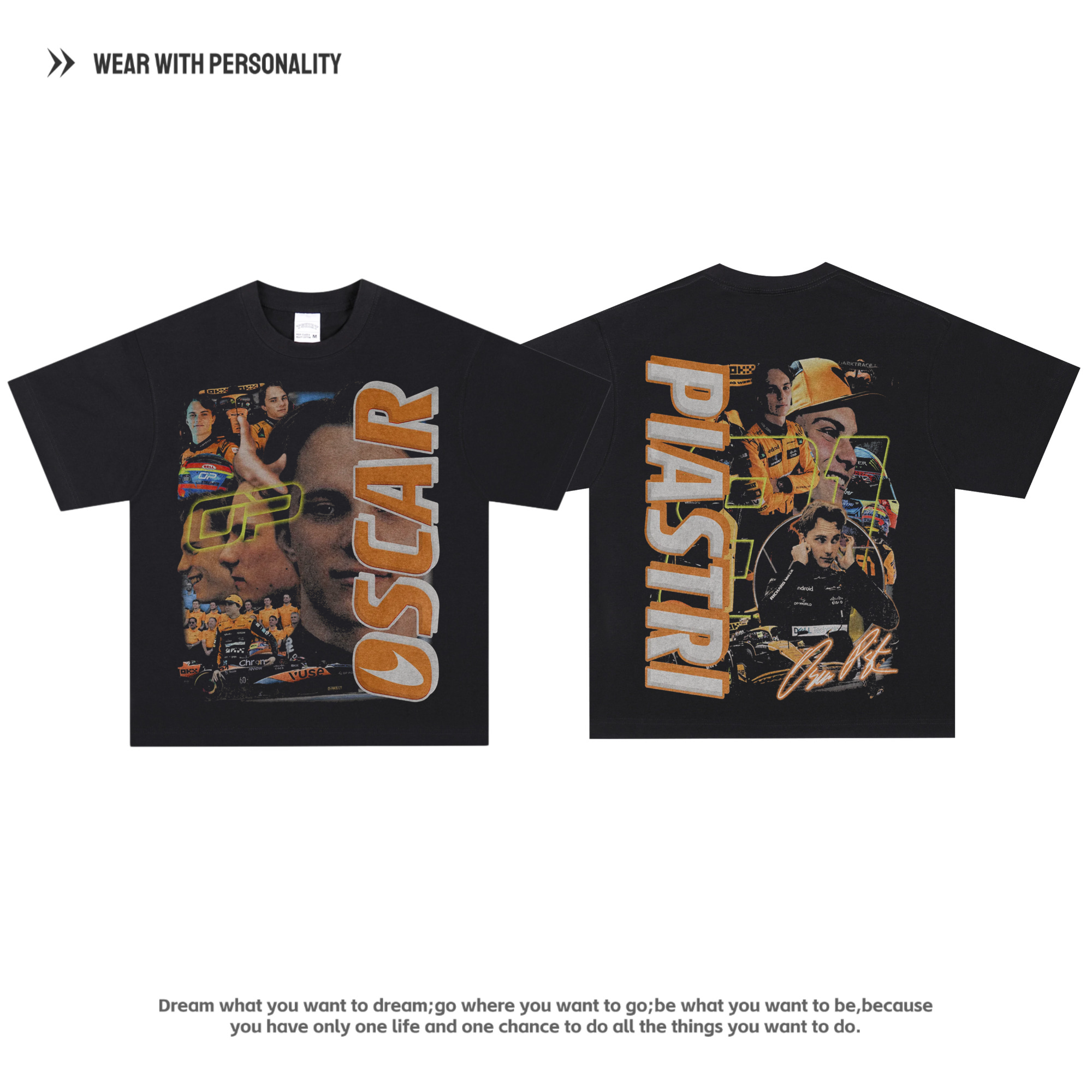 Oscar Piastri皮亚斯特里F1赛车双面印花美式小领口纯棉长短袖T恤
