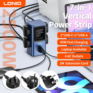 LDNIO/力德诺/4AC国际插座通用孔+2USB-C+1USBA直插充电线充电器45W快充插头适用于iPhone17/165苹果安卓三星