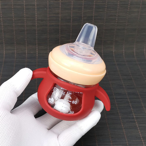 玻璃小奶瓶90ml手柄吸管鸭嘴杯