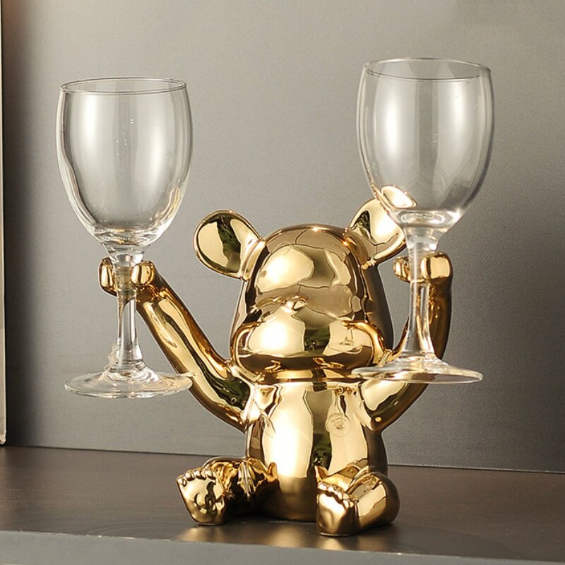 暴力熊红酒杯架摆件酒柜装饰品轻奢高档高级感餐厅餐边柜乔迁礼物