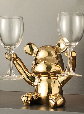 暴力熊红酒杯架摆件酒柜装饰品轻奢高档高级感餐厅餐边柜乔迁礼物