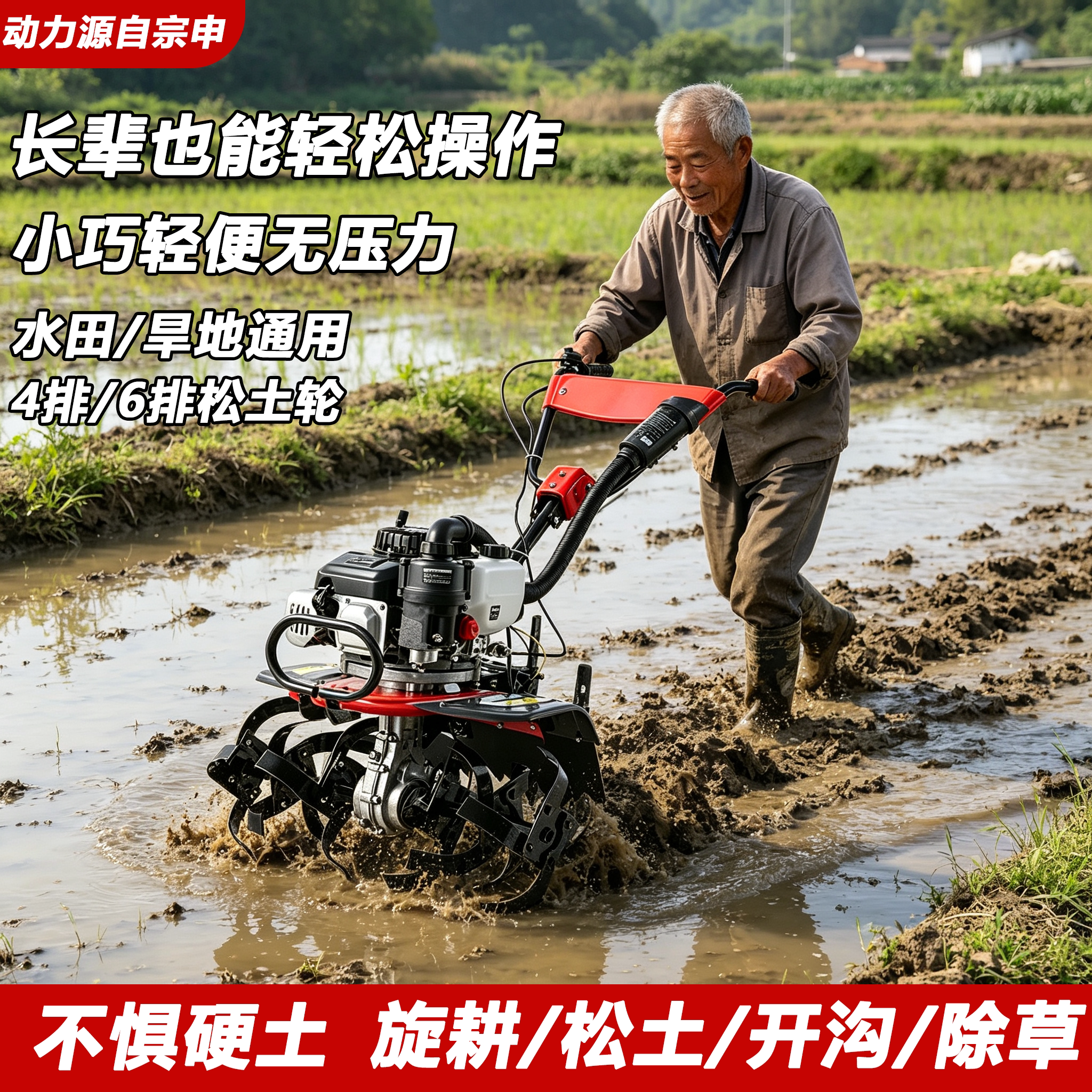 源自宗申动力新型微耕机开荒除草图片