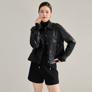 杭州盛都服饰26春季新款pu皮衣翻领复古外套女流行短款抽绳港风