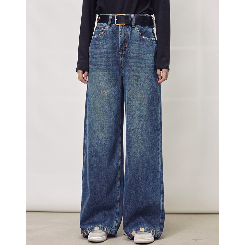 杭州盛都服饰25冬新复古做旧水洗加绒百搭高腰毛边阔腿腰带