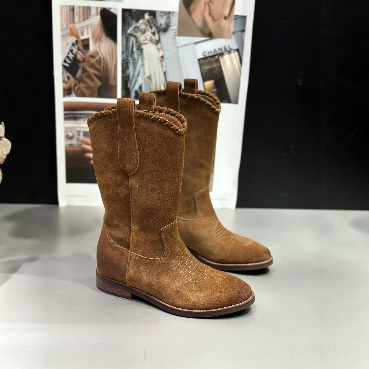 IDO靴子女中筒靴内增高百搭显瘦