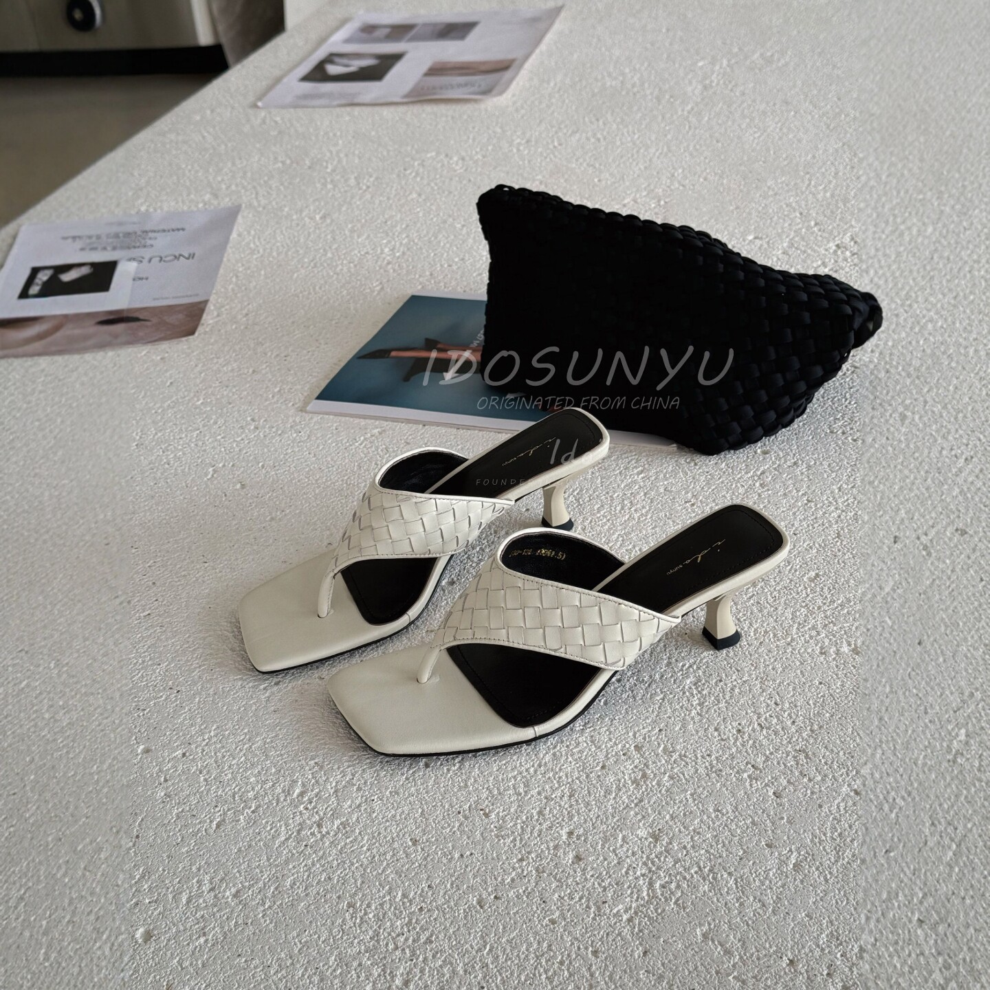 IDO编织皮夹趾女凉鞋高跟时装款