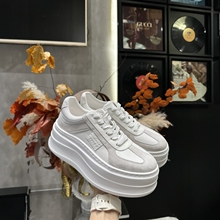 欧洲站IDO厚底鞋女2025新款白色真皮松糕鞋女厚底头层牛皮德训鞋