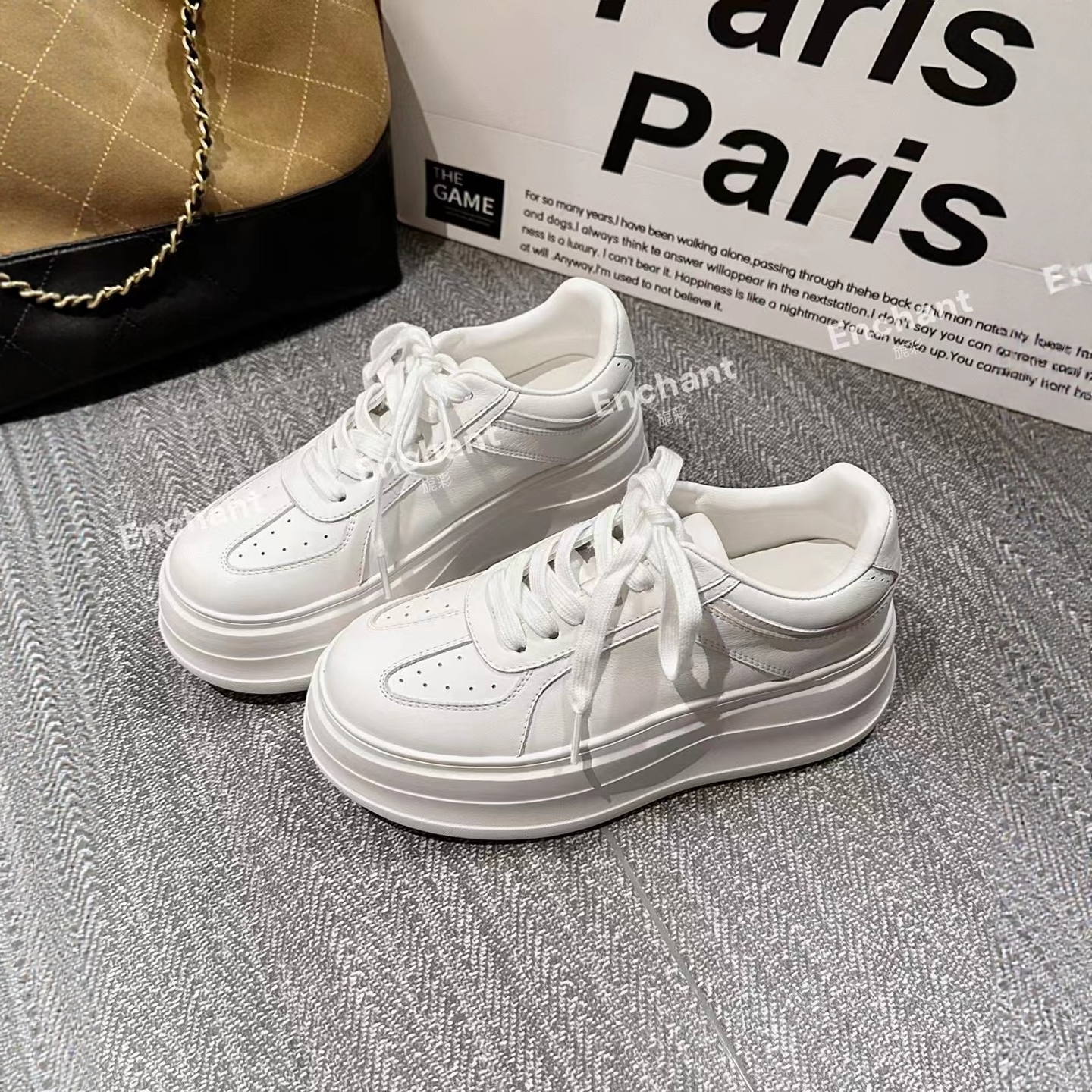 旎彩小白鞋女增高6CM厚底松糕鞋