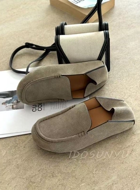 IDO欧洲站2025新款秋款鞋真皮百搭两穿乐福鞋一脚蹬懒人鞋