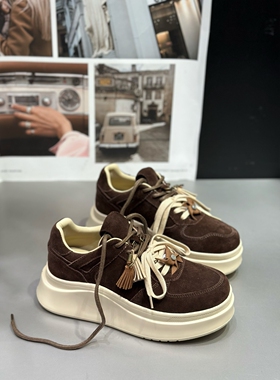 IDO2025款巨好看的女鞋秋缪系磨砂皮鞋子女板鞋厚底风车增高鞋女