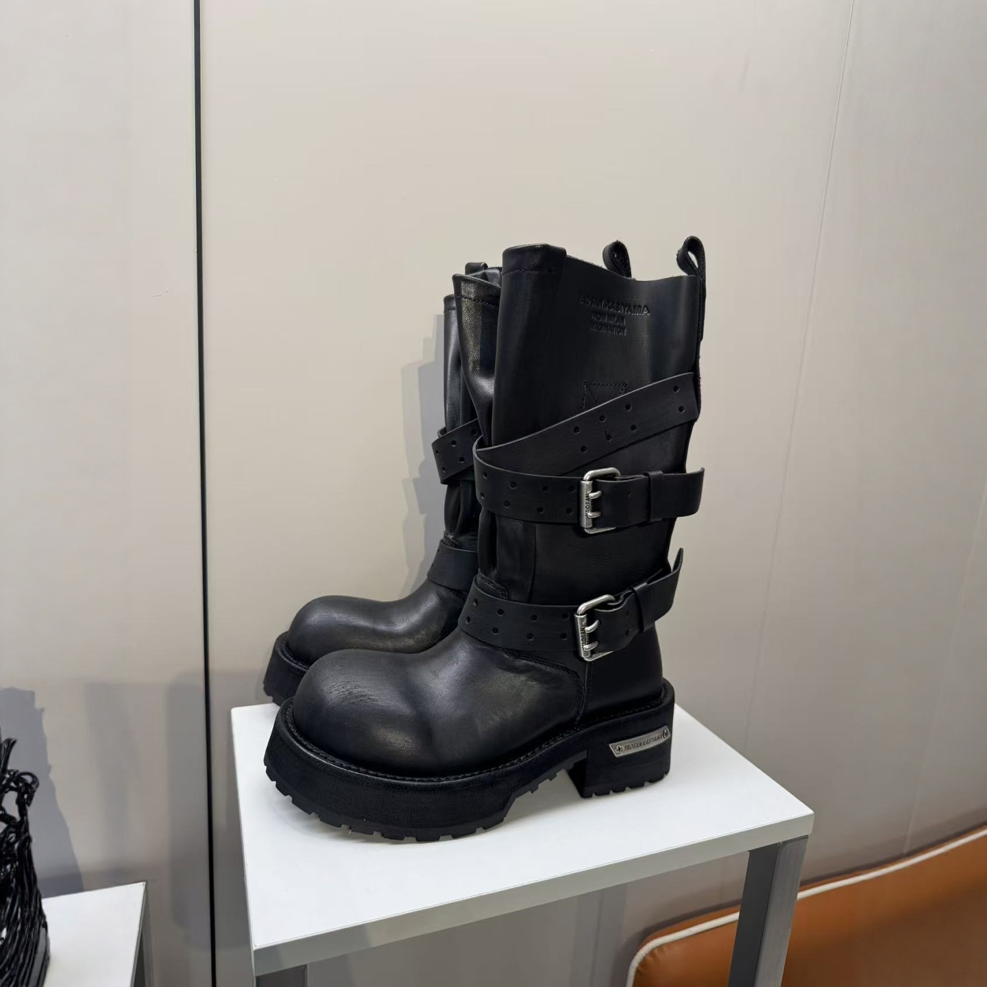 ido厚底骑士靴女真皮大筒围长靴