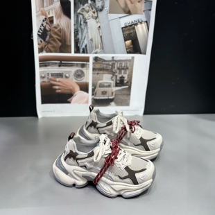 欧货IDO春款女鞋2026新款时尚拼皮绑带老爹鞋女设计感小众休闲鞋