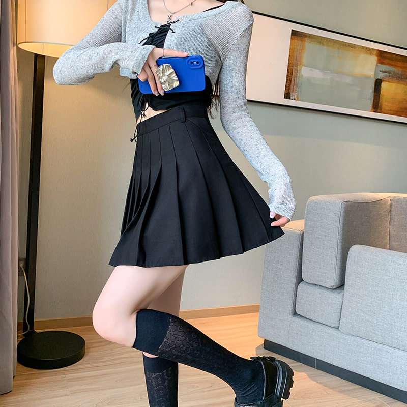 黑色半身裙女夏季薄款百褶裙2025新款小个子短裙显瘦高腰a字裙子