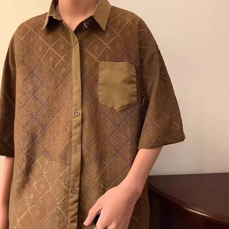 美式复古小众设计感短袖衬衫男夏